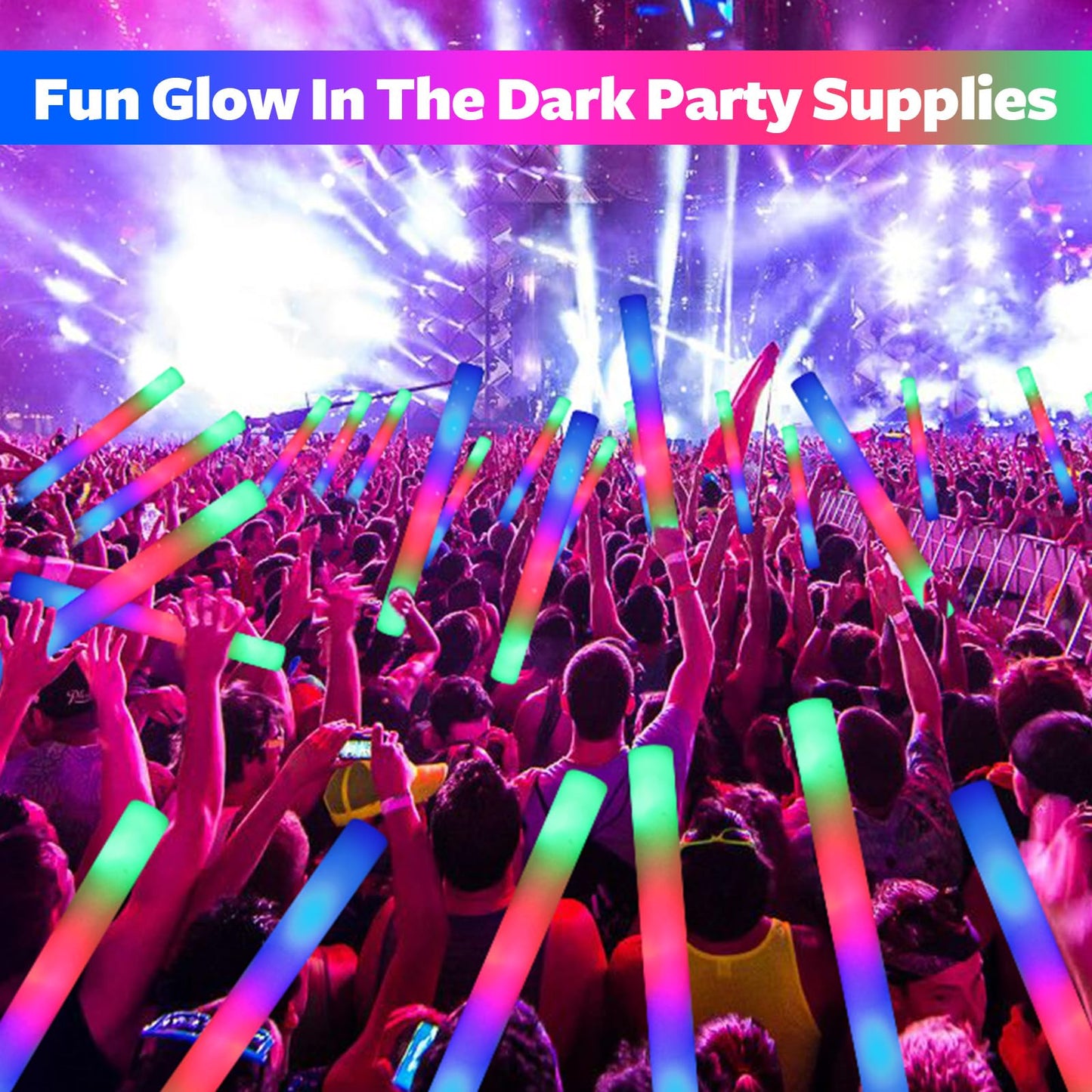 wellent 200 PCS LED Foam Glow Sticks Bulk, Glow in the Dark Party