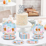 96 Pieces Bear Gender Reveal Theme Tableware Set for Gender Reveal