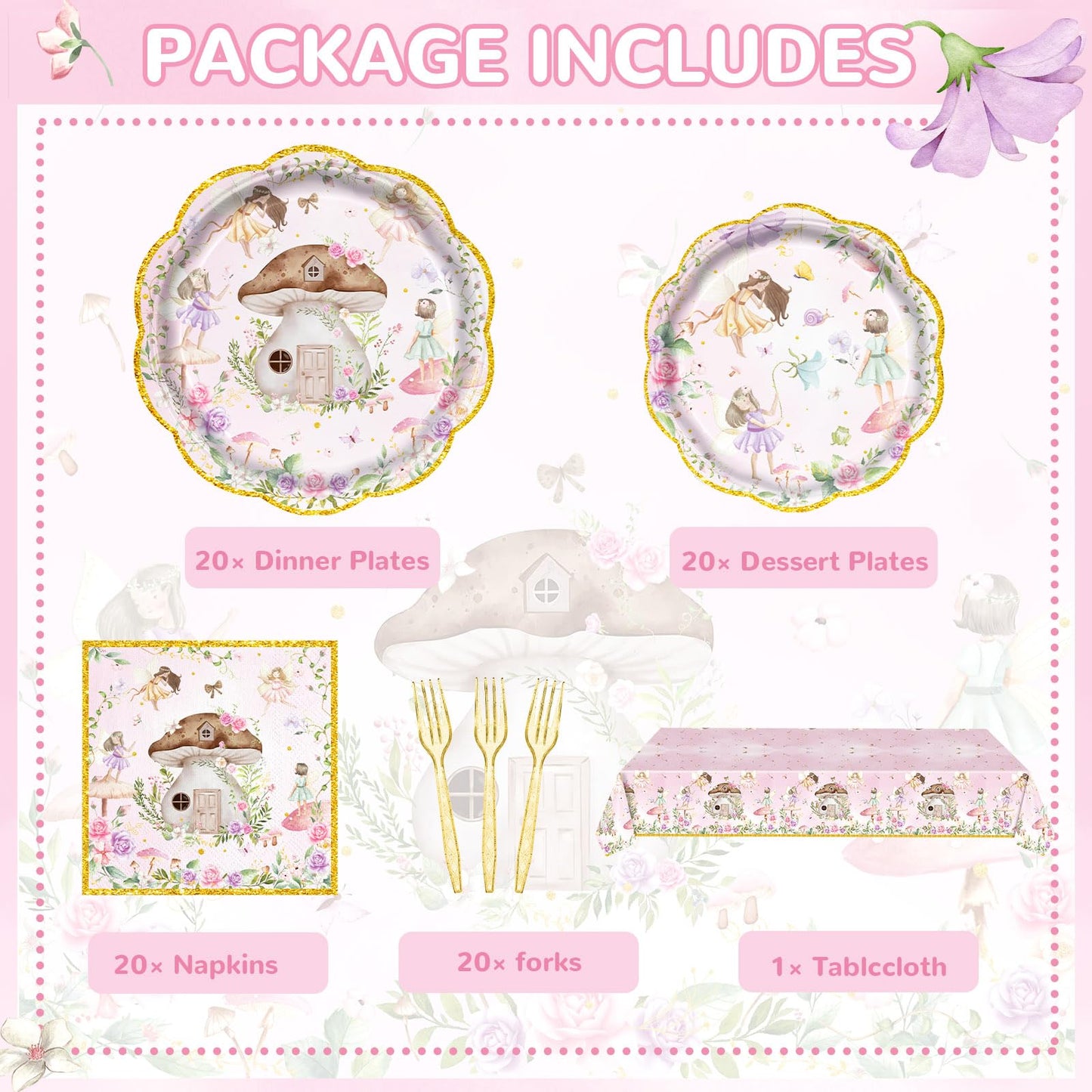 81Pcs Fairy Party Decorations for Girls 1st 2nd Birthday Garden Flower