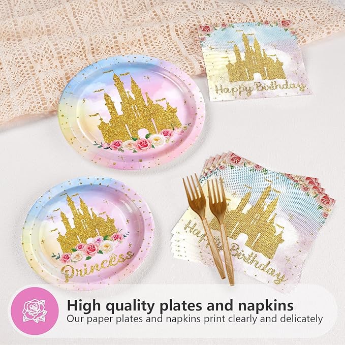 96Pcs Princess Birthday Party Supplies Princess Birthday Plates and