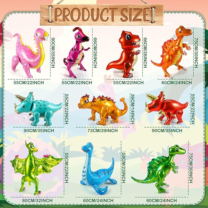 10 Pack Large Dinosaur Balloons for Birthday Party Decor 22 35 in