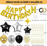 Black Gold Birthday Decorations, 3D Foil Happy Birthday Balloon