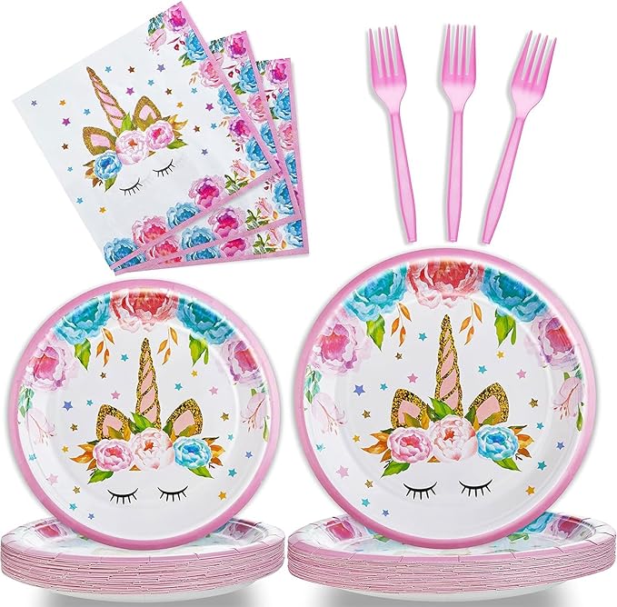 96 Pcs Unicorn Party Plates and Napkins Set Include Magical Unicorn