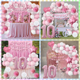 10th Birthday Decorations for Girls Pink Number 10 Balloon Bow