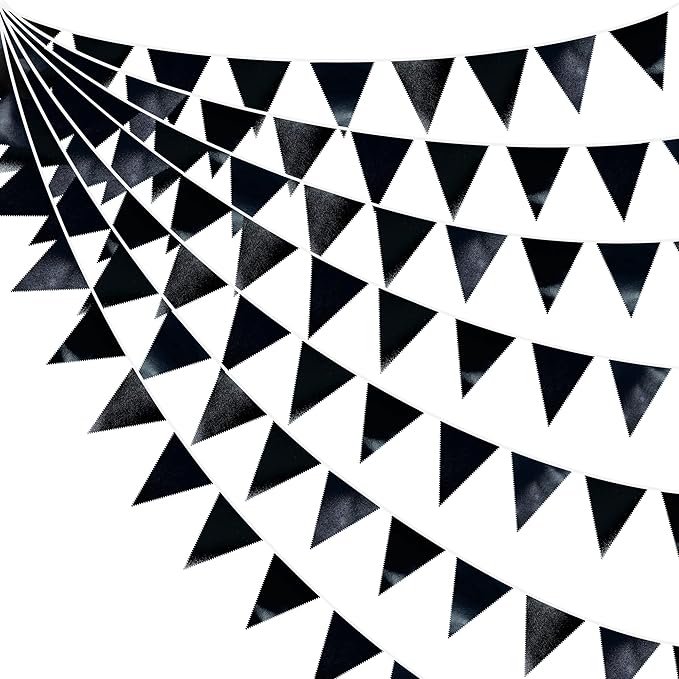 Black Party Decorations Triangle Pennant Banner Flag Black Metallic