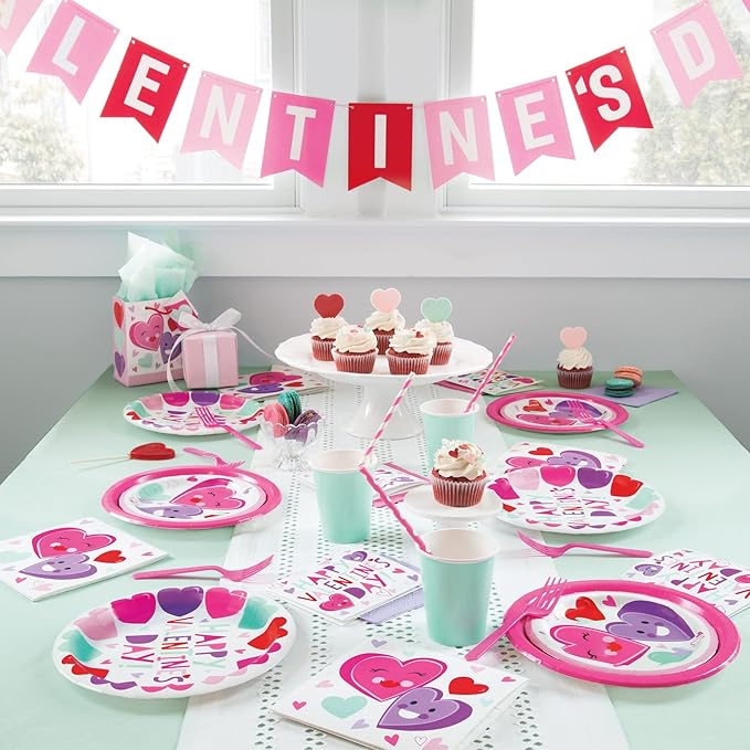 Valentines Day Heart Tableware for Kids 25 Set Disposable Dinnerware