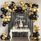 157Pcs Black and Gold Balloons Garland Arch Kit with Fringe Curtain