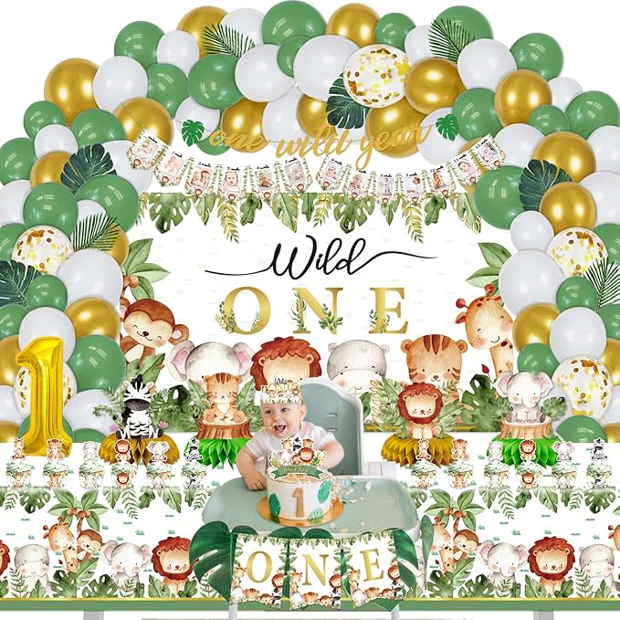 Wild One party Decorations 150 Pcs Jungle Animal Party Supplies
