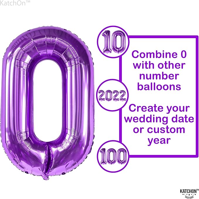 Giant, Purple 0 Number Balloons - 40 Inch | Pair 0 Digit Balloon to