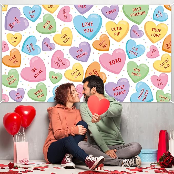 Xtralarge Valentine's Day Conversation Heart Backdrop Banner