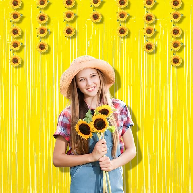 BRAVESHINE Fringe Curtain Backdrop - 2 Pack Pastel Yellow Photo