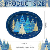 50Pcs Blue Christmas Tree Oval Plates 10” x 12” Christmas Tree Heavy