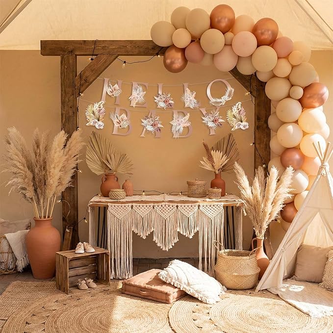 Neutral Boho "Hello Baby" Banner, Pampas Grass Bohemian Baby Shower &