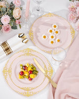 Nervure 175PCS Pink Plastic Plates - Disposable Pink Gold Party