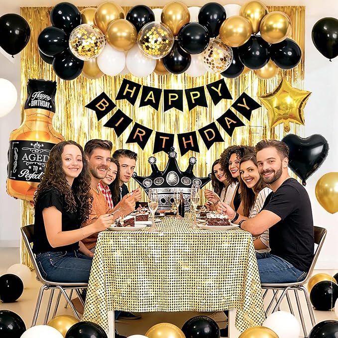Black and Gold Party Decorations for Men with Happy Bithday Banner,