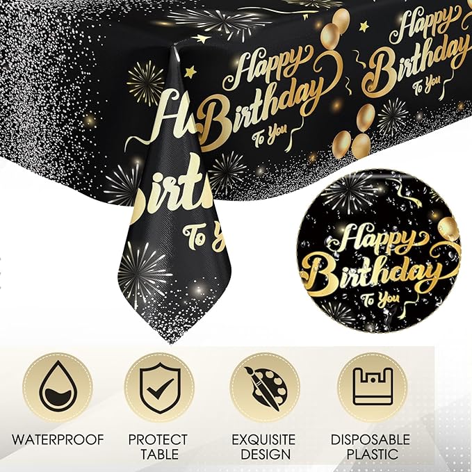 41Pcs Black and Gold Birthday Decorations,Happy Birthday Party