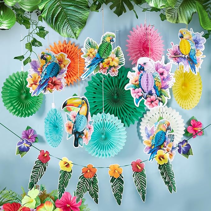 Tropical Party Decorations Hawaiian Party Decor with Paper Parrots