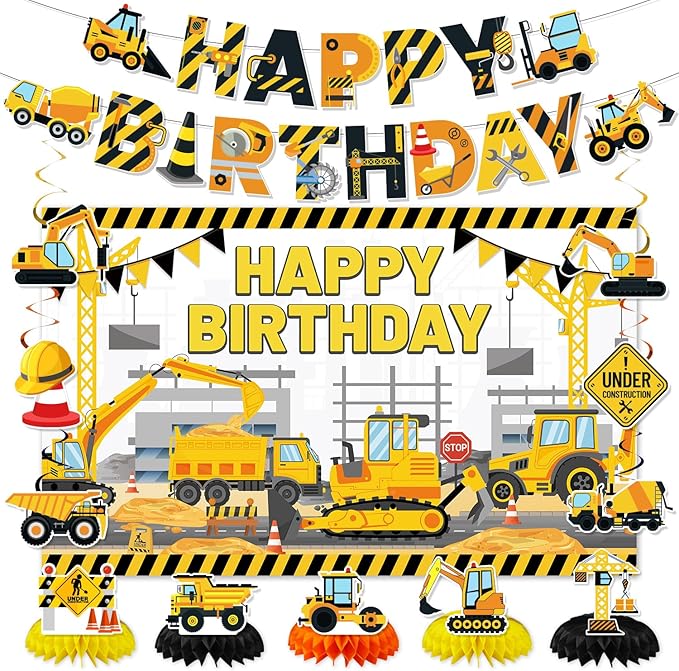 Construction Birthday Party Supplies & Decorations Kit with