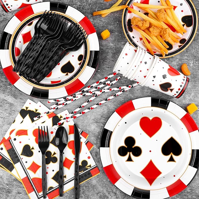 147 Pieces Casino Theme Party Supplies Tableware Set Includes Plates