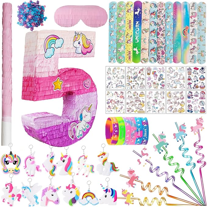 Number 5 Unicorn Pinata for Girls 5th Birthday Party with Party