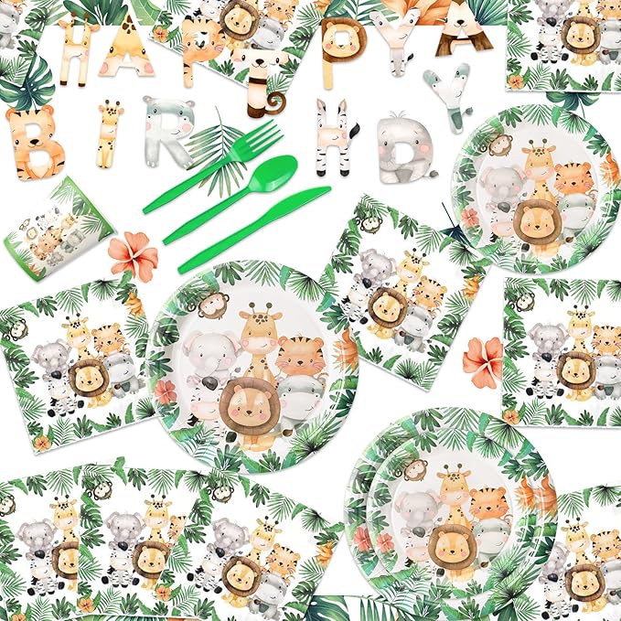 403 Pcs Safari Birthday Decorations for 50 Jungle Animal Birthday