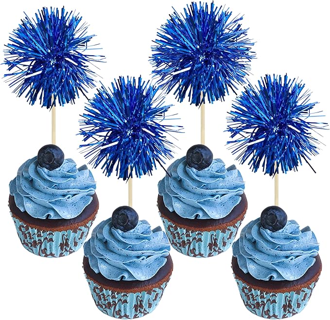 Gyufise 30Pcs Foil Firework Cupcake Toppers Sparkle Tinsel Cake #22