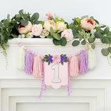 Handmade Wildflower 1st Birthday High Chair Banner Purple Pink
