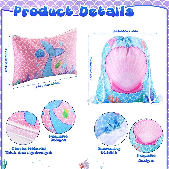 49 Pcs Mermaid Party Favors for Kids Including 12 Mermaid Drawstring