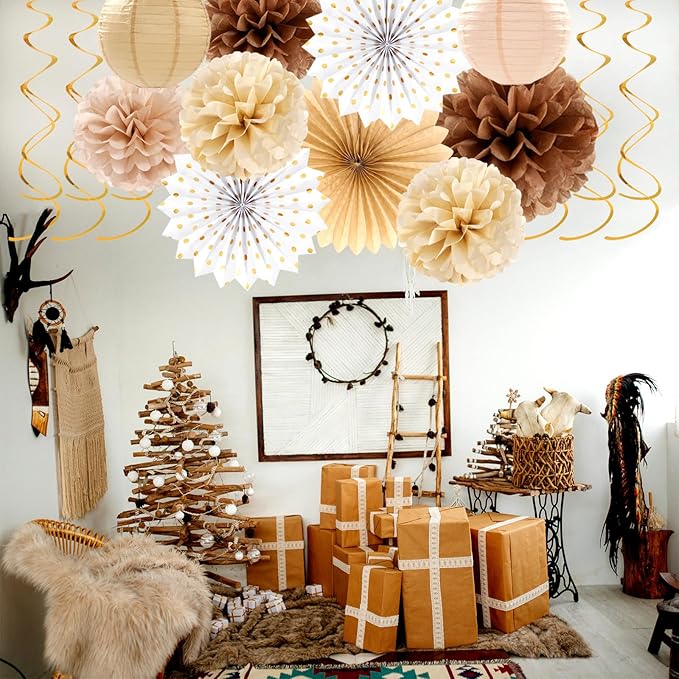 Boho Baby Shower White Brown Champagne Fall Party Decorations 33pcs