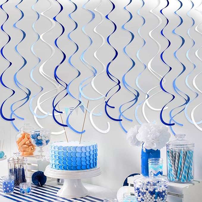 36 Pcs Blue Hanging Swirl Decorations Ombre Royal Blue White Felt