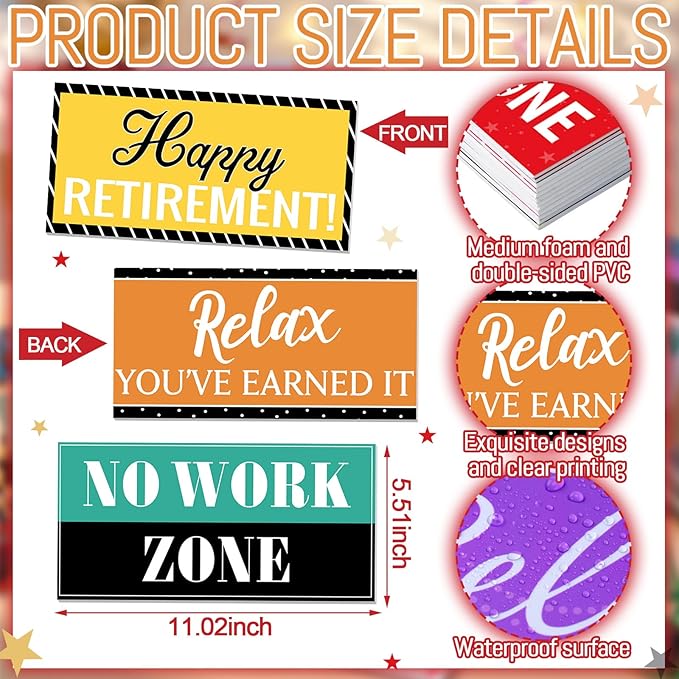 24 Designs Retirement Photo Booth Props Double Sided 11.02 x 5.51''
