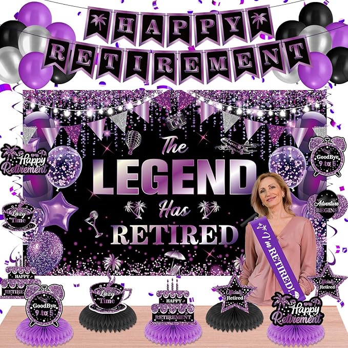 28pcs Retirement Party Decorations Purple The Legend Has Retired