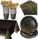 Black and Gold Party Supplies Includes 9" Paper Plates and Napkins