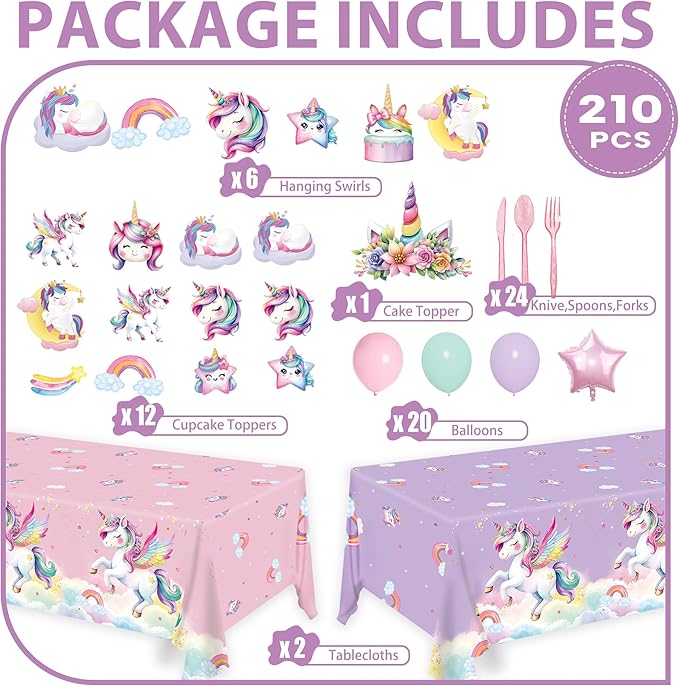 210pcs Unicorn Birthday Party Supplie Plates Napkins Unicorn Party