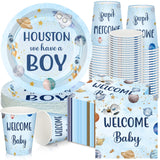 Hushee 200 Pcs Outer Space Baby Shower Paper Plates Napkins Cups Baby