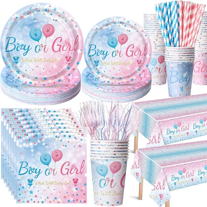 452 Pcs Gender Reveal Party Supplies for 50 Guests Pink and Blue