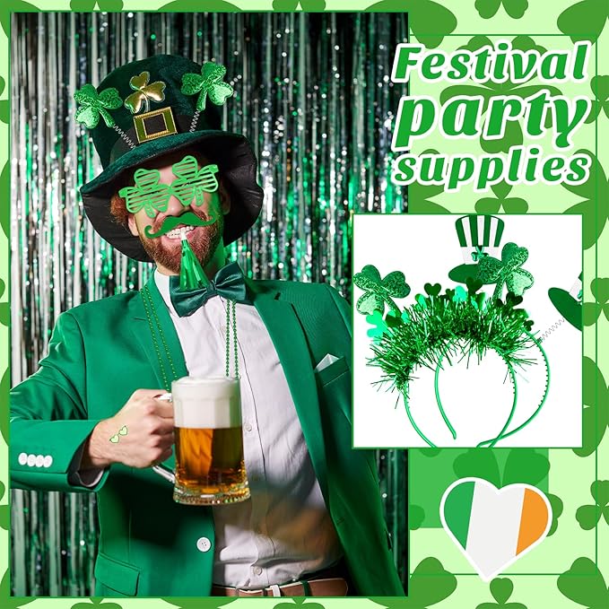76 Pcs St Patrick's Day Party Favor Set Tattoo Stickers Necklaces
