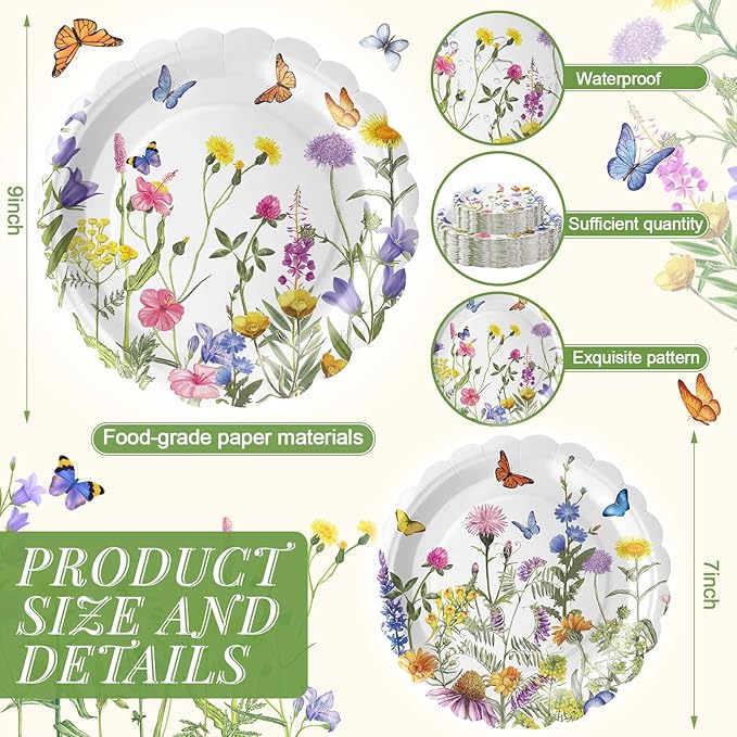 60 Pcs Wildflower Paper Plates Wildflower Spring Easter Party