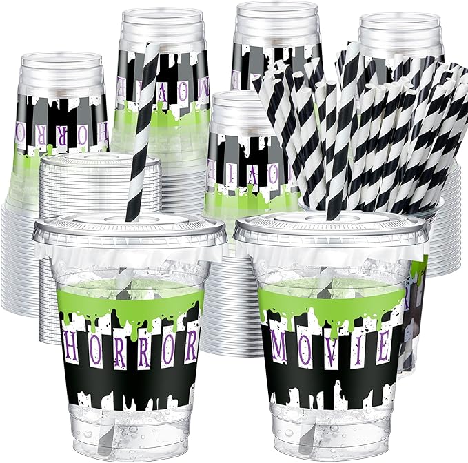 50 Pcs Halloween Black and White Juice Classic Horror Party Plastic