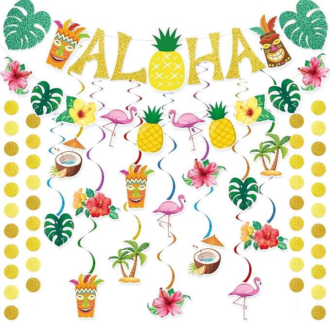 Pre Strung Hawaiian Aloha Party Banner Decorations Large Flamingo