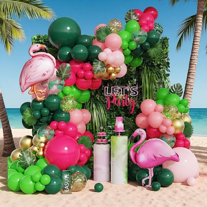 Flamingo Tropical Balloon Arch Kit for Luau & Pool Party Decorations