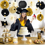 14PCS Black and Gold Party Decorations, Tissue Paper Pom Poms, Paper