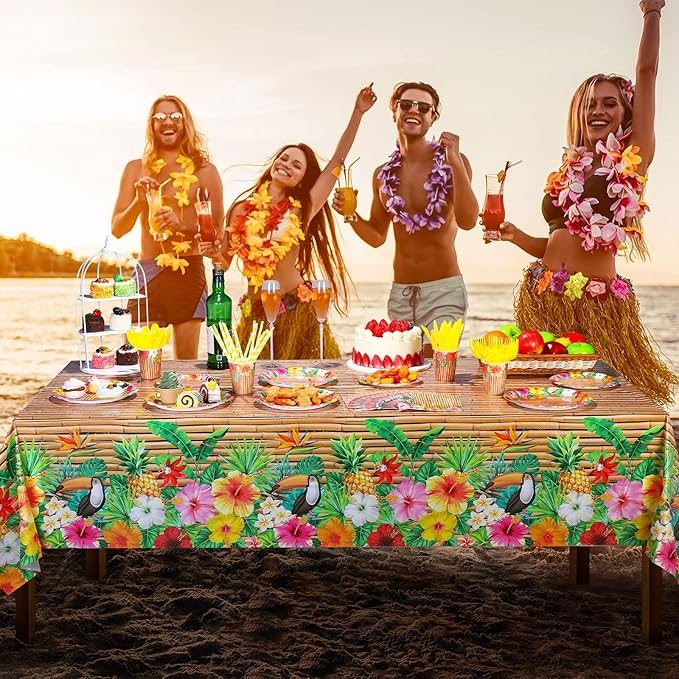 130 Pcs Tiki Party Supplies Sets Hawaiian Party Decor Luau Plates