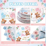 250 Pcs Bear Gender Reveal Paper Plates and Napkins Party Supplies