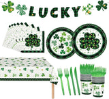 98PCS St Patrick's Day Party Supplies Green Irish Shamrock Tableware