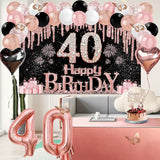 40th Birthday Decorations Women 49pcs Black Rose Gold Black Happy