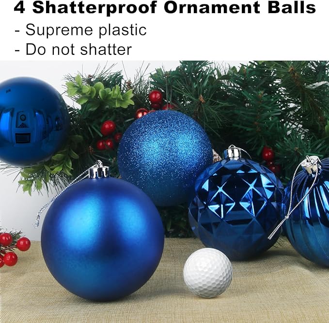Royal Blue Set of XL (4.0") 4PCS Christmas Balls - Christmas Tree