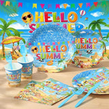 172 Pcs Summer Beach Party Supplies Serves 24 Pool Beach Tableware