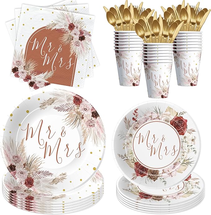 Mr And Mrs Bridal Shower Decorations Tableware Mr Mrs Boho Wedding