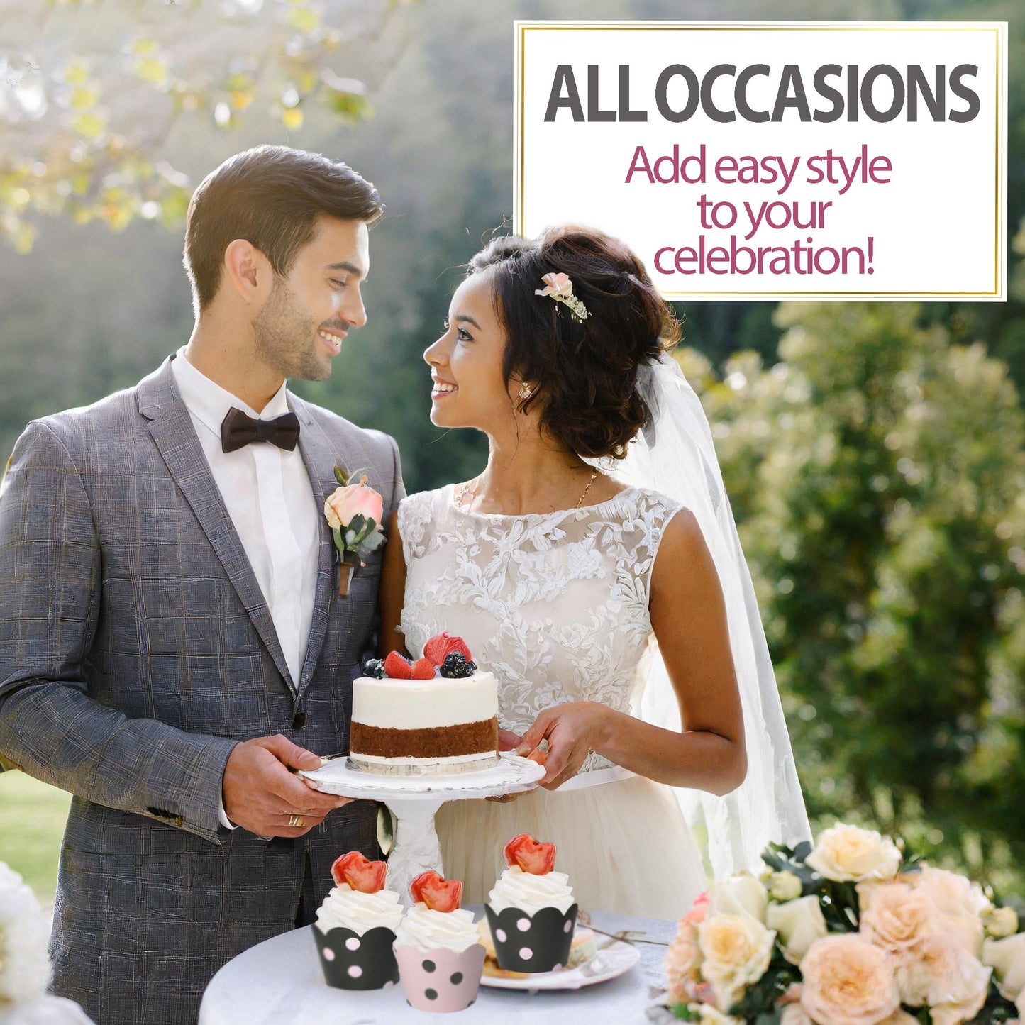 Cupcake Wrappers - Pink & Black Dot Wedding, She Said Yes Bridal, Baby